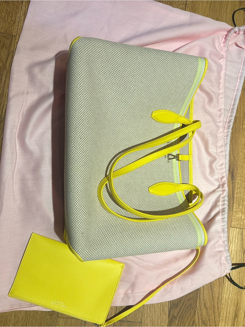 kate spade yellow and grey Tote with leather Trim and Pouch
